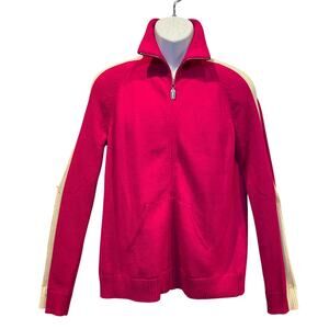 St. John Sport Fuschia Zip Front Track Jacket with Contrast Sleeve Stripe Size M